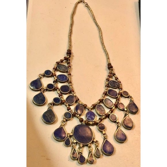 statement necklace choker w/ lovely blue stones set in silver handmade/unmarked - Picture 1 of 8